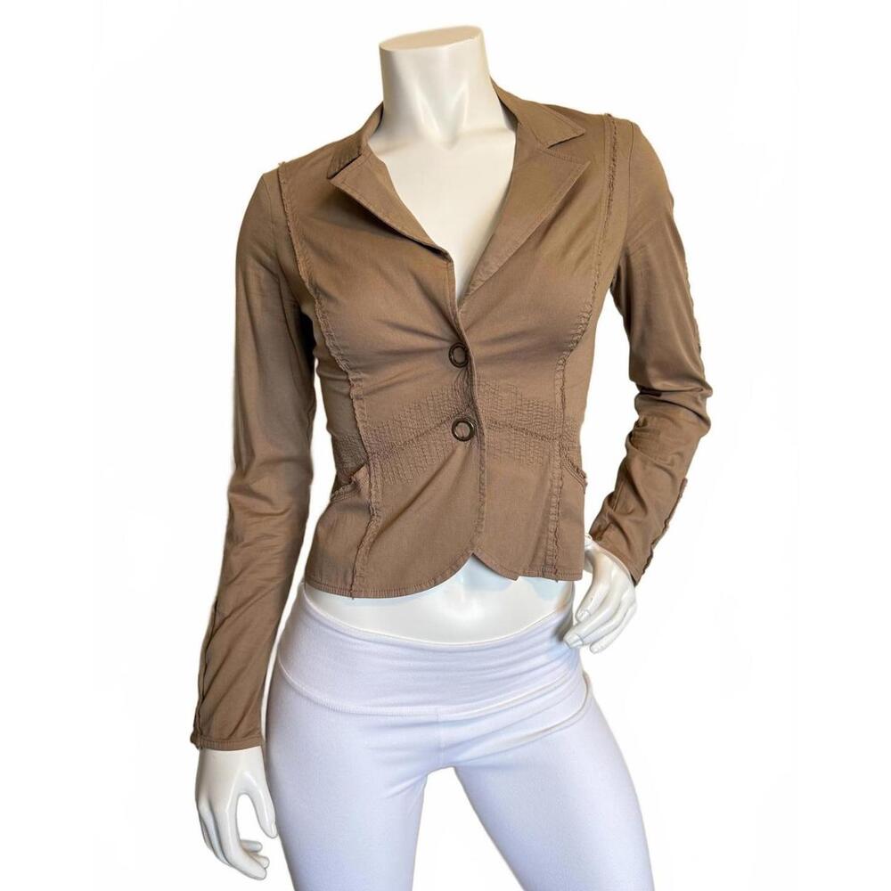 XCVI Wearables Women’s Taupe Button Front Blazer Jacket Ruched Stretch Size S